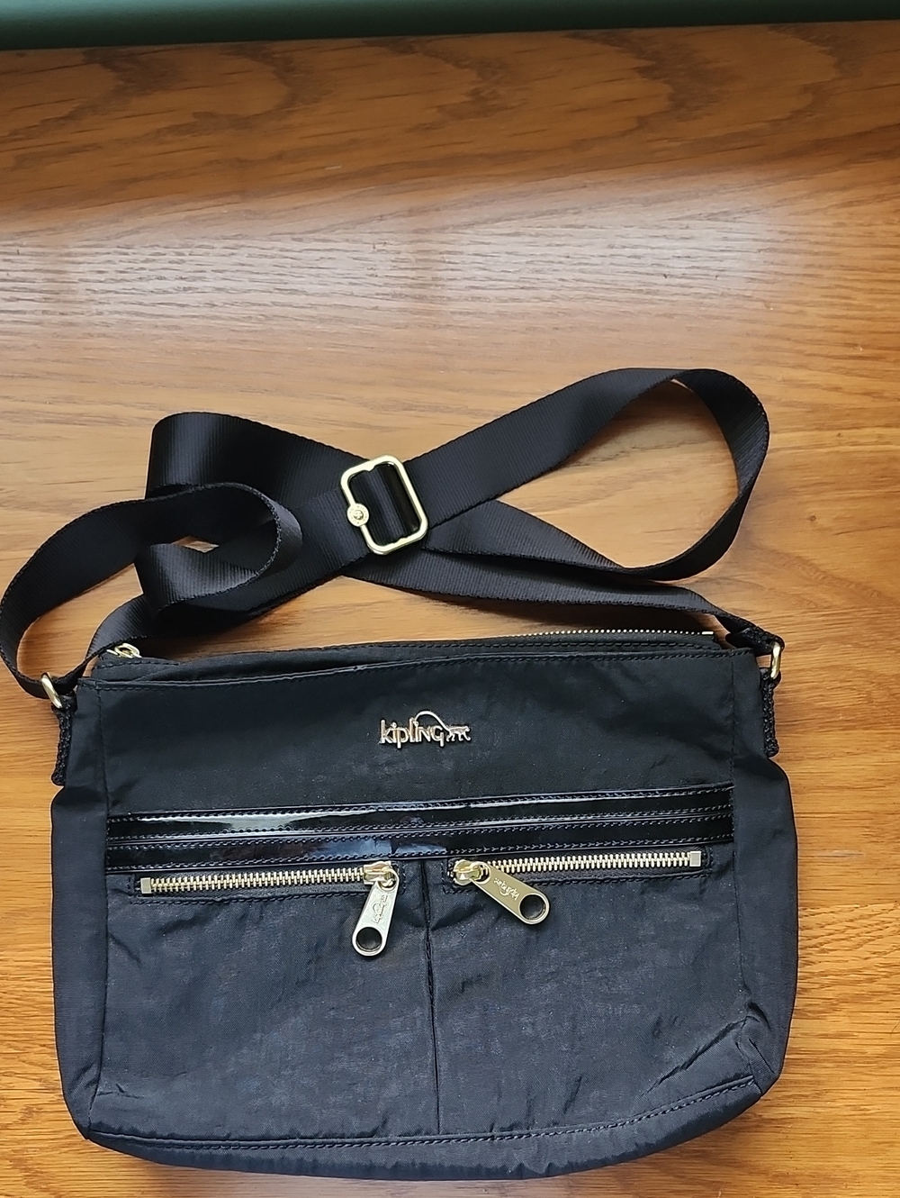 Kipling Black Patent Nylon Convertible Crossbody Shoulder Bag